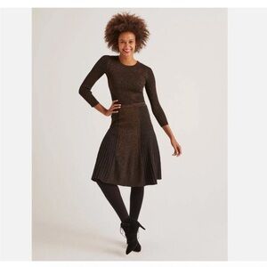 Boden Black and Gold Pleated Sweater Dress